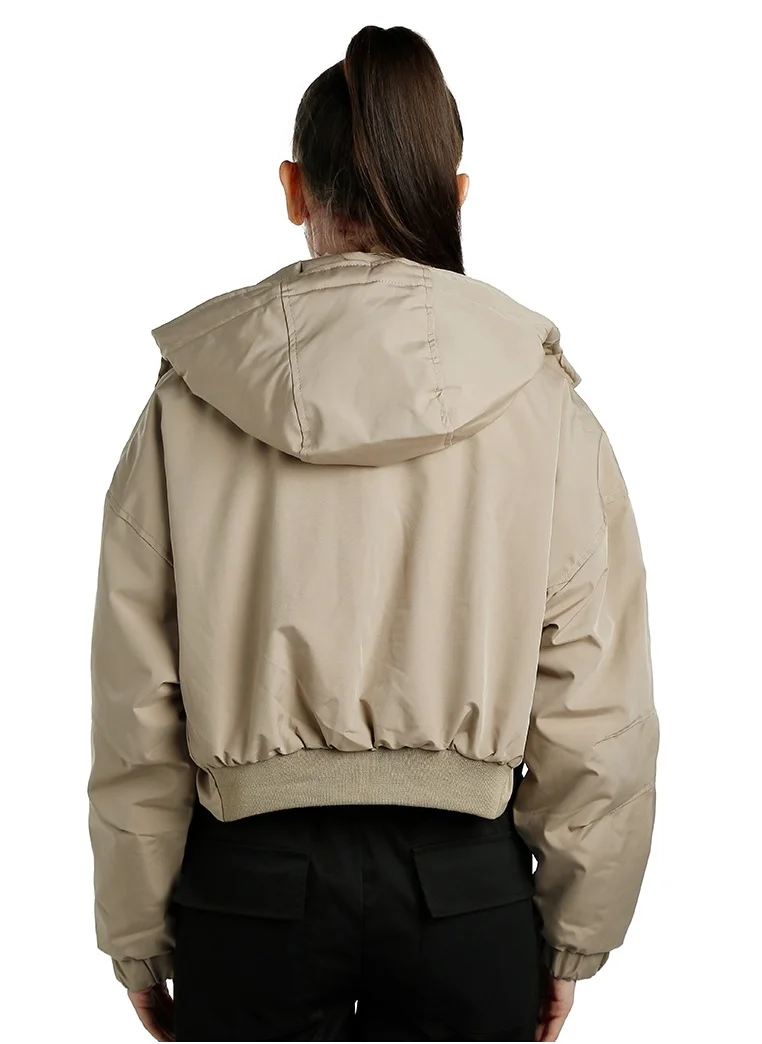 London Rag Drawstring Cropped Woven Jacket in Khaki