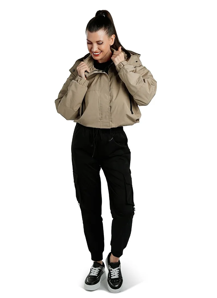 London Rag Drawstring Cropped Woven Jacket in Khaki