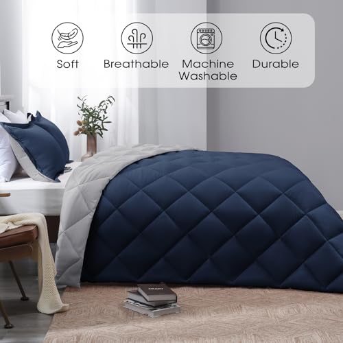 Basic Beyond Full Size Comforter Set - Navy and Grey Comforter Set Full, Reversible Comforter Full Size Set, 1 Comforter (82"x92") and 2 Pillow Shams (20"x26"+2") - Image 2