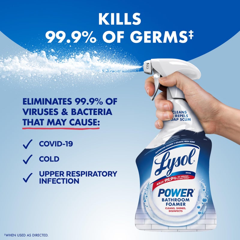 Lysol Power Foaming Bathroom Cleaner, Multipurpose Cleaner For Showers, Bathtubs, Sinks, Disinfectant Spray Kills 99.9% Of Germs, Zero Bleach Cleaning Spray, 32 Oz. - Image 5