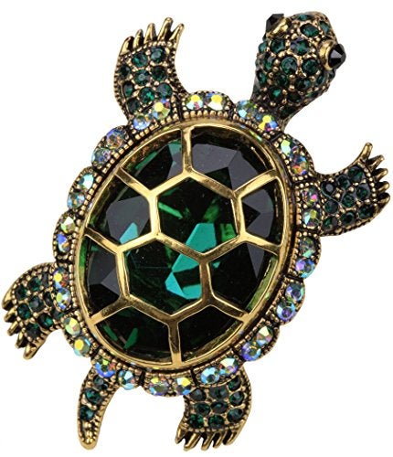 YACQ Women's Big Turtle Pin Brooch + Pendant 2 in 1 - Scarf Holders - Lead & Nickle Free - (2-1/4 x 1-1/2) Inches - Halloween Costume Jewelry Accessories (Green) - Image 1