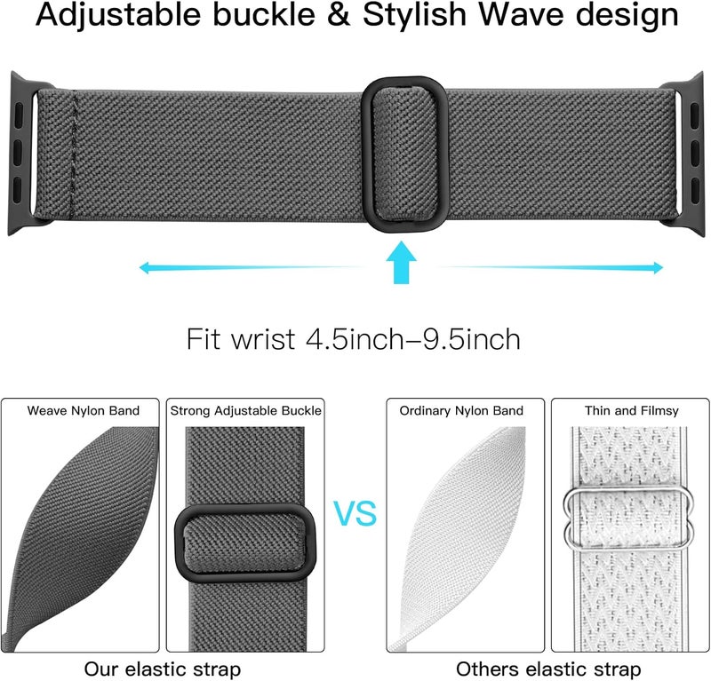 Lerobo Braided Band Compatible with Apple Watch Series 11 10 9 8 7 46mm 45mm 41mm Ultra SE 3 2 1 49mm Series 6 5 4 3 44mm 40mm 38mm 42mm Men iWatch Bands Women Stretchy Nylon Solo Loop Sport Strap - Image 3