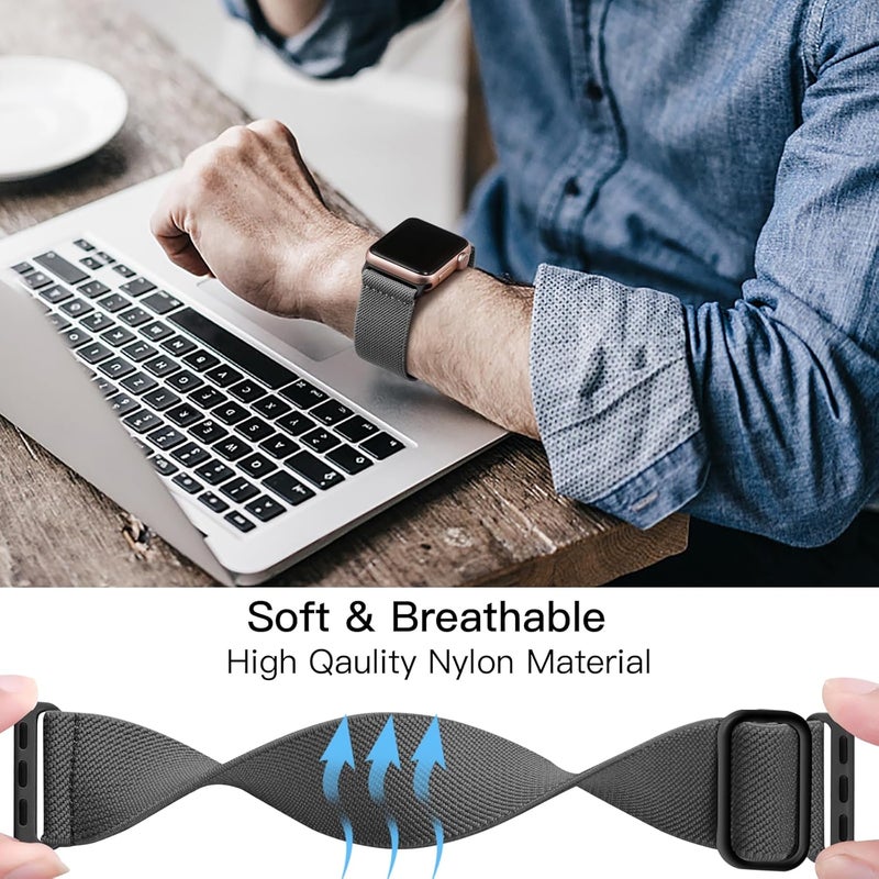 Lerobo Braided Band Compatible with Apple Watch Series 11 10 9 8 7 46mm 45mm 41mm Ultra SE 3 2 1 49mm Series 6 5 4 3 44mm 40mm 38mm 42mm Men iWatch Bands Women Stretchy Nylon Solo Loop Sport Strap - Image 4