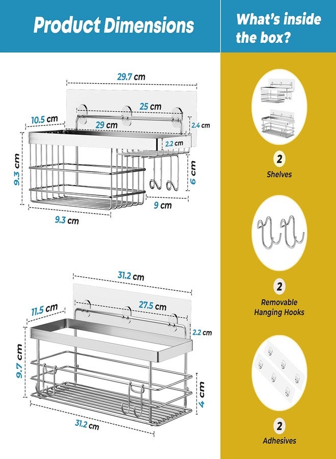 KESOL Shower Caddy and Soap Dish with Hooks Shower Shelf Organizer, No Drilling Adhesive Wall Mounted Bathroom Shelf, Rustproof SUS304 Stainless Steel (2 Pack), Silver - Image 3