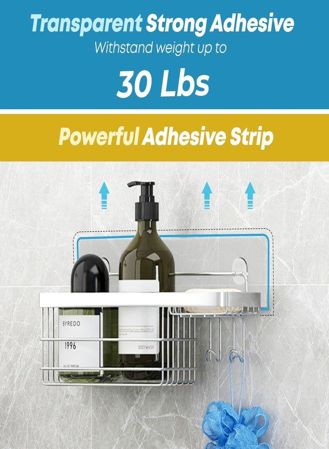 KESOL Shower Caddy and Soap Dish with Hooks Shower Shelf Organizer, No Drilling Adhesive Wall Mounted Bathroom Shelf, Rustproof SUS304 Stainless Steel (2 Pack), Silver - Image 4