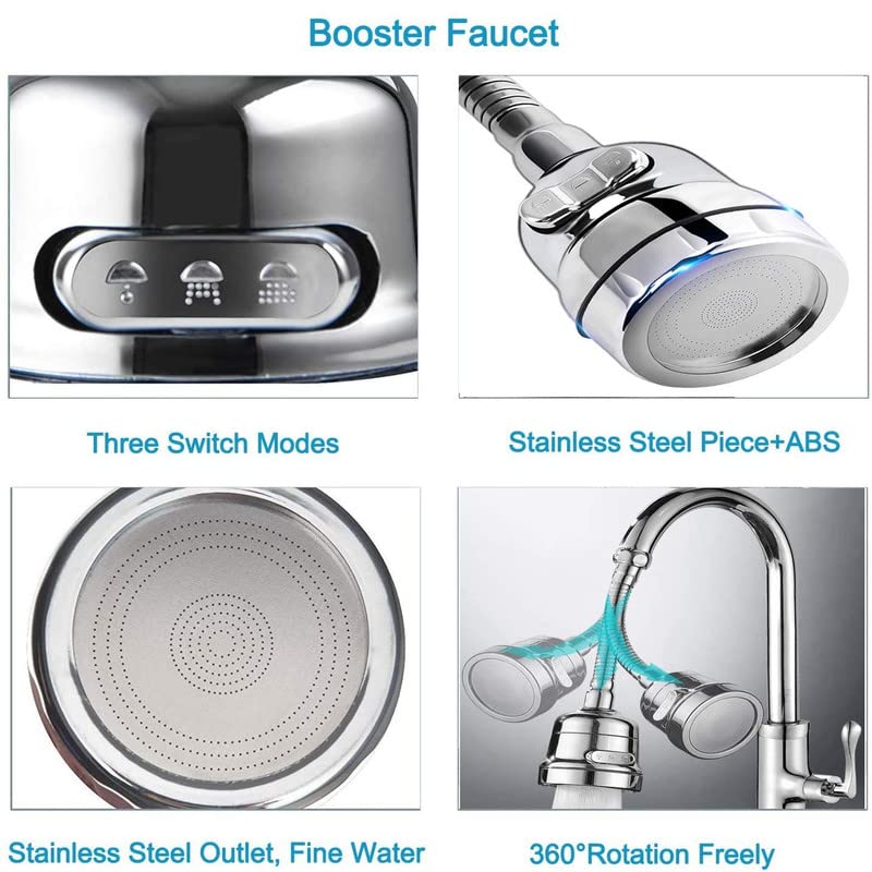 OLWICK 1 Pcs Movable 3 Modes Adjustable Kitchen Faucet Sprayer Head with Hose 360 Rotatable Water Saving Faucet Anti Splash Power Spray Tap and Bubbler Connector for Kitchen LongHard Nozzle - Image 4