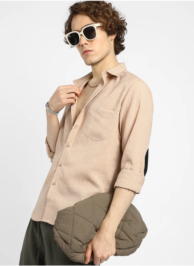 كامبوس سوترا Men's Buff Beige Cubic Velvet Utility Shacket