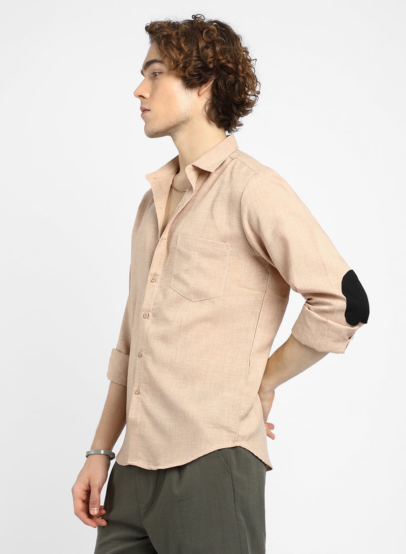 Campus Sutra Men's Buff Beige Cubic Velvet Utility Shacket - Image 3