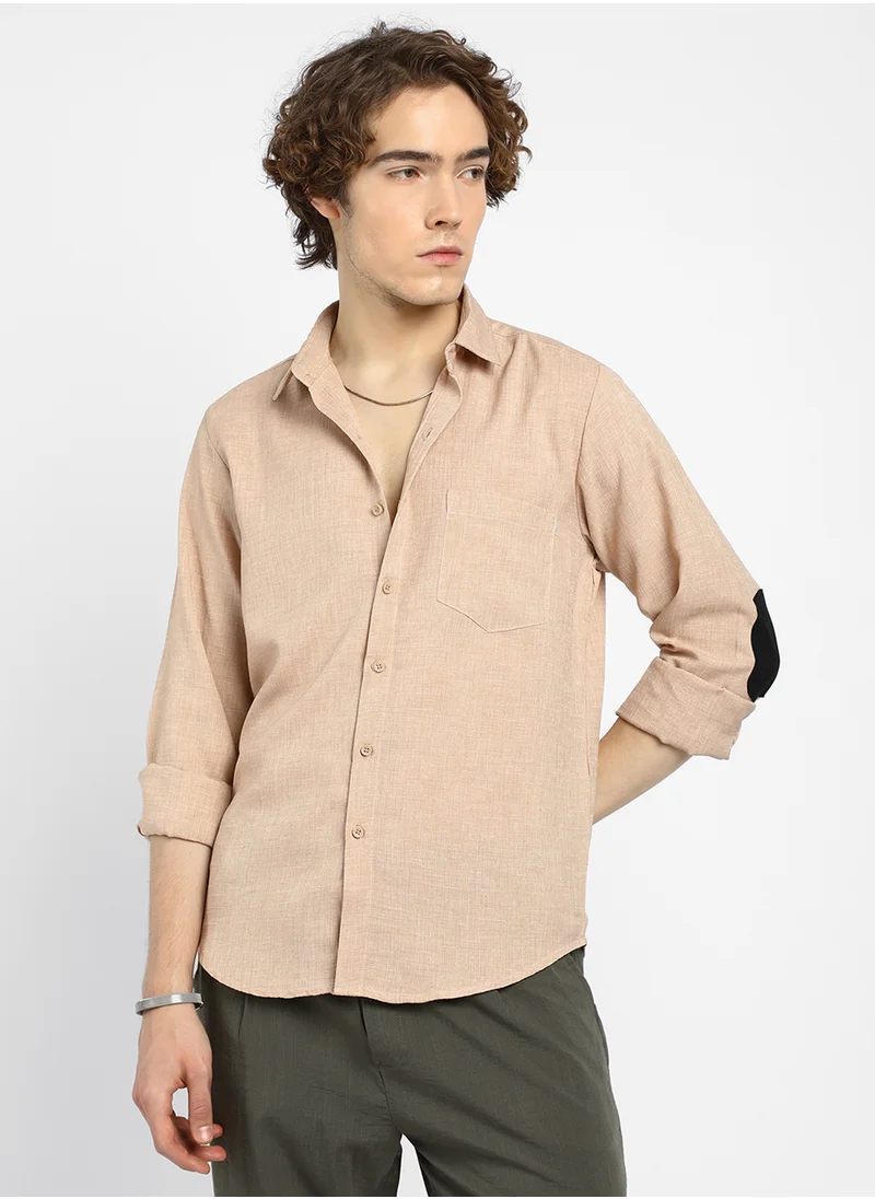 كامبوس سوترا Men's Buff Beige Cubic Velvet Utility Shacket
