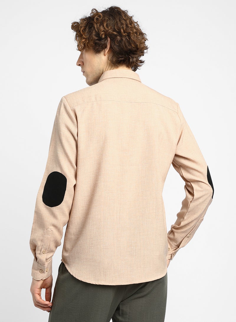 Campus Sutra Men's Buff Beige Cubic Velvet Utility Shacket - Image 5
