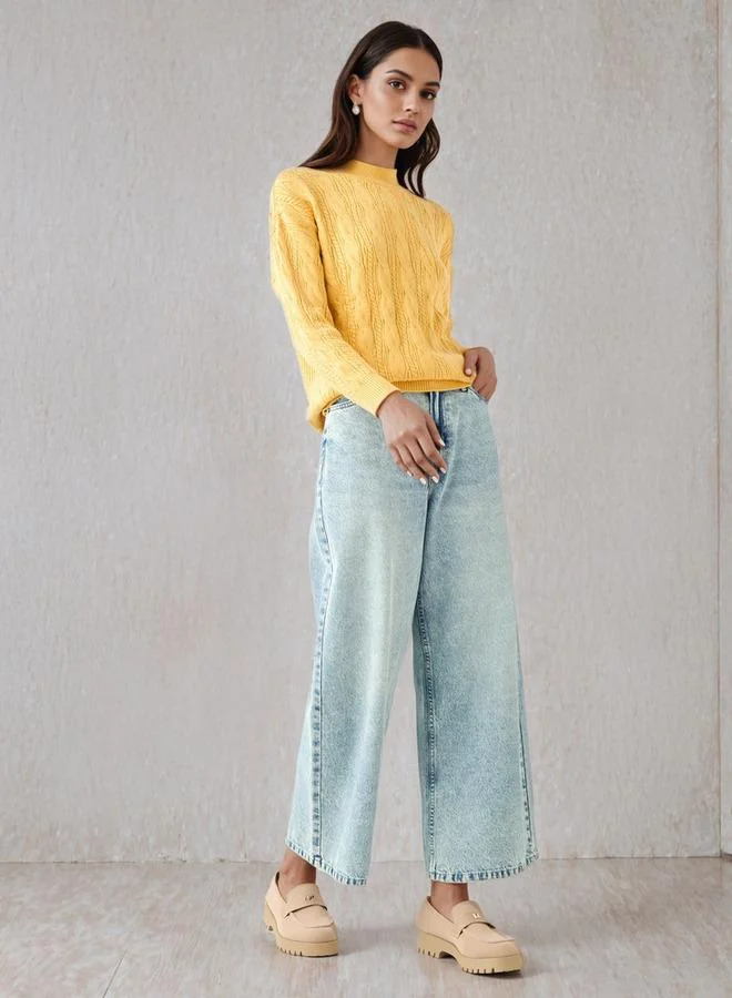 Splash FAV Cable Knit Boxy Sweater with Long Sleeves