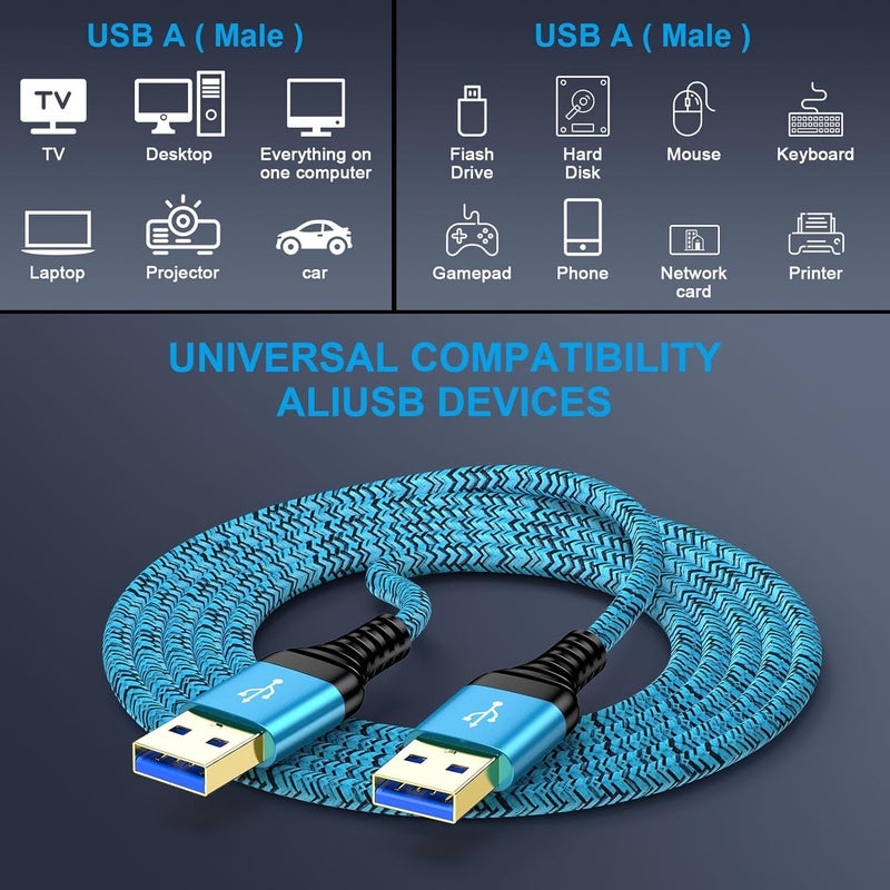 كابل USB إلى USB بطول 3 أقدام، عبوة من 2 قطعة، كابل مزدوج النهاية USBA إلى USBA، USB3.0 ذكر إلى ذكر A إلى A، كابل من النوع A لنقل البيانات لأجهزة الكمبيوتر واللابتوب والمبردات، وشريط الصوت، ومفتاح KVM، وأغلفة القرص الصلب، والشاشات، وأقراص DVD، والتلفزيون، والمحاور - Image 5