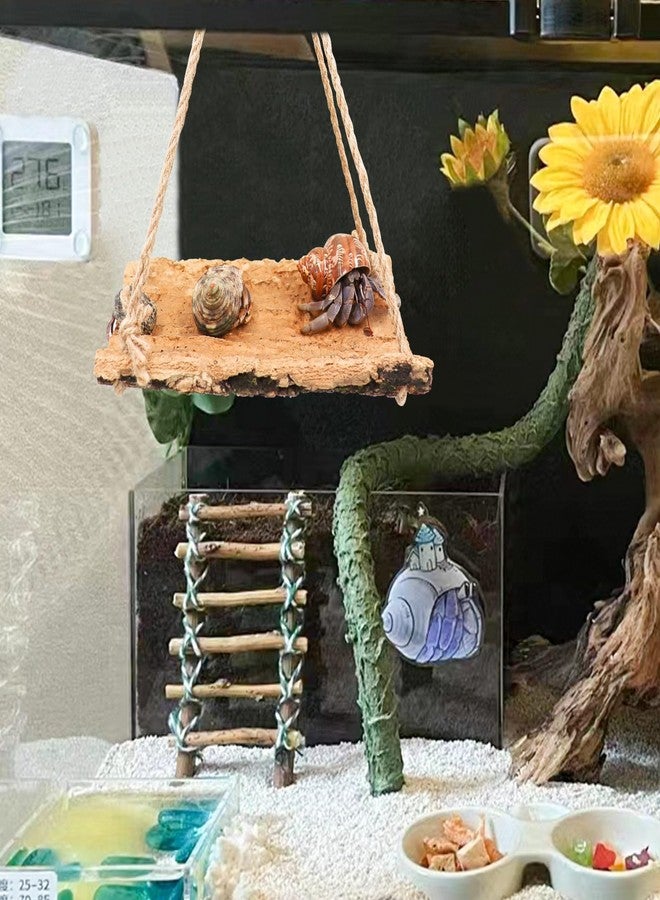 Oooct Hermit Crab Climbing Toy, Natural Wooden Reptile Swing Toy, Pet Cage Tank Aquarium Accessories for Hermit Crab Lizard Chameleon Hamster Guinea Pig Chinchilla Bird Parrot - Image 2