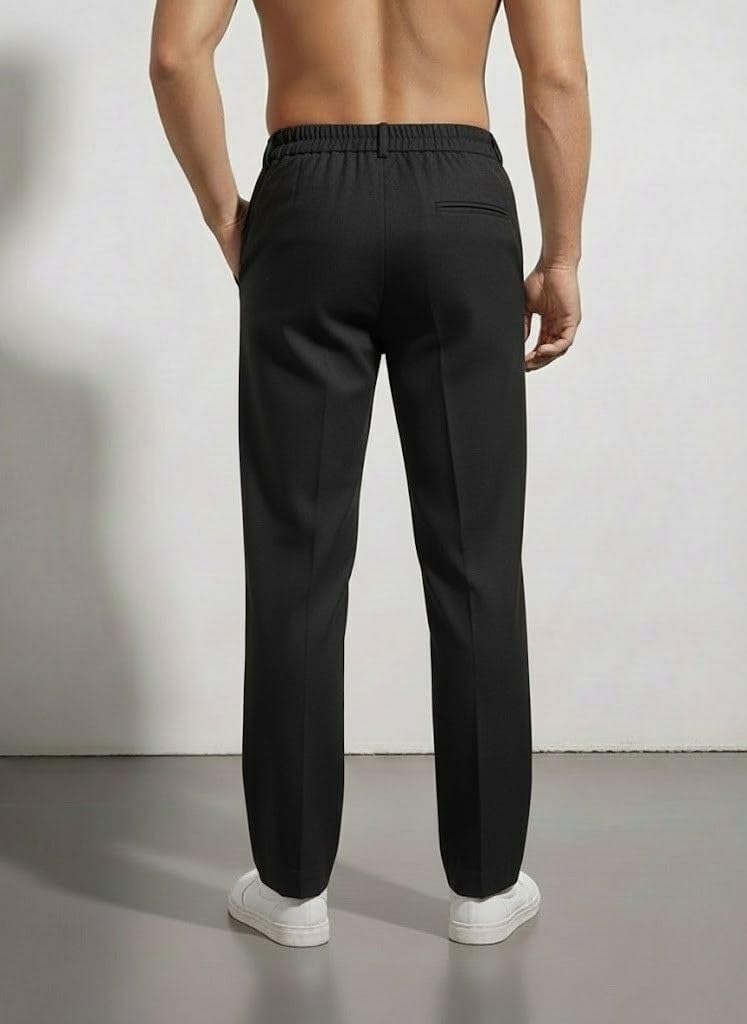 SMOWKLY Casual Trousers for Men |Men’s Regular Fit Straight Pants |Comfortable Stylish Trousers for Men |Soft Fabric Chinos for Everyday Wear, Travel & Office |Linen Cotton Bottom Wear(1692_BK_30) - Image 2
