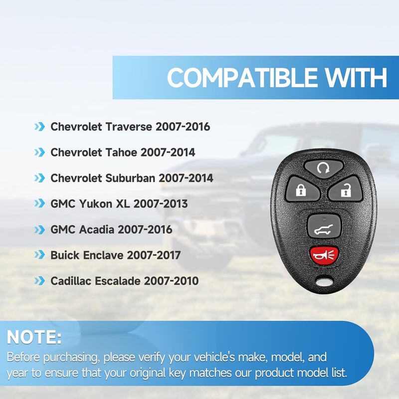 LYFUCESS Key Fob Replacement Fits for Chevy Traverse 2007-2016 Tahoe Suburban 2007-2014 GMC Yukon XL 2007-2013 Acadia 2007-2016 Buick Enclave 2007-2017 Cadillac Escalade 2007-2010 Keyless Entry Remote - Image 2