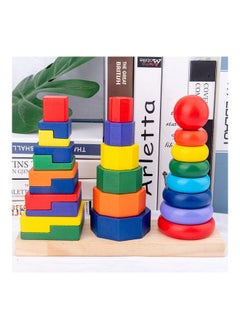 NIBEMINENT n1151 Wooden Geometric Colour Column Block Toy 3_years  - Image 3