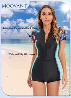 Moovant Women's One Piece Swimsuit, Floral Block Swimwear, Conservative Beachwear, Athletic Bathing Suit, for Surfing, Swimming, Diving  - Image 1