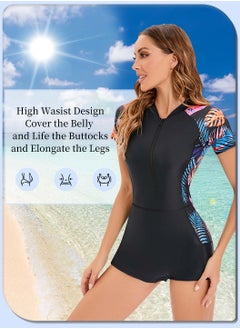 Moovant Women's One Piece Swimsuit, Floral Block Swimwear, Conservative Beachwear, Athletic Bathing Suit, for Surfing, Swimming, Diving  - Image 3