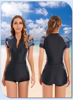Moovant Women's One Piece Swimsuit, Floral Block Swimwear, Conservative Beachwear, Athletic Bathing Suit, for Surfing, Swimming, Diving  - Image 2
