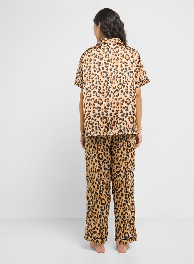 Ginger Satin Animal Print Shirt & Pyjama Set  - Image 2