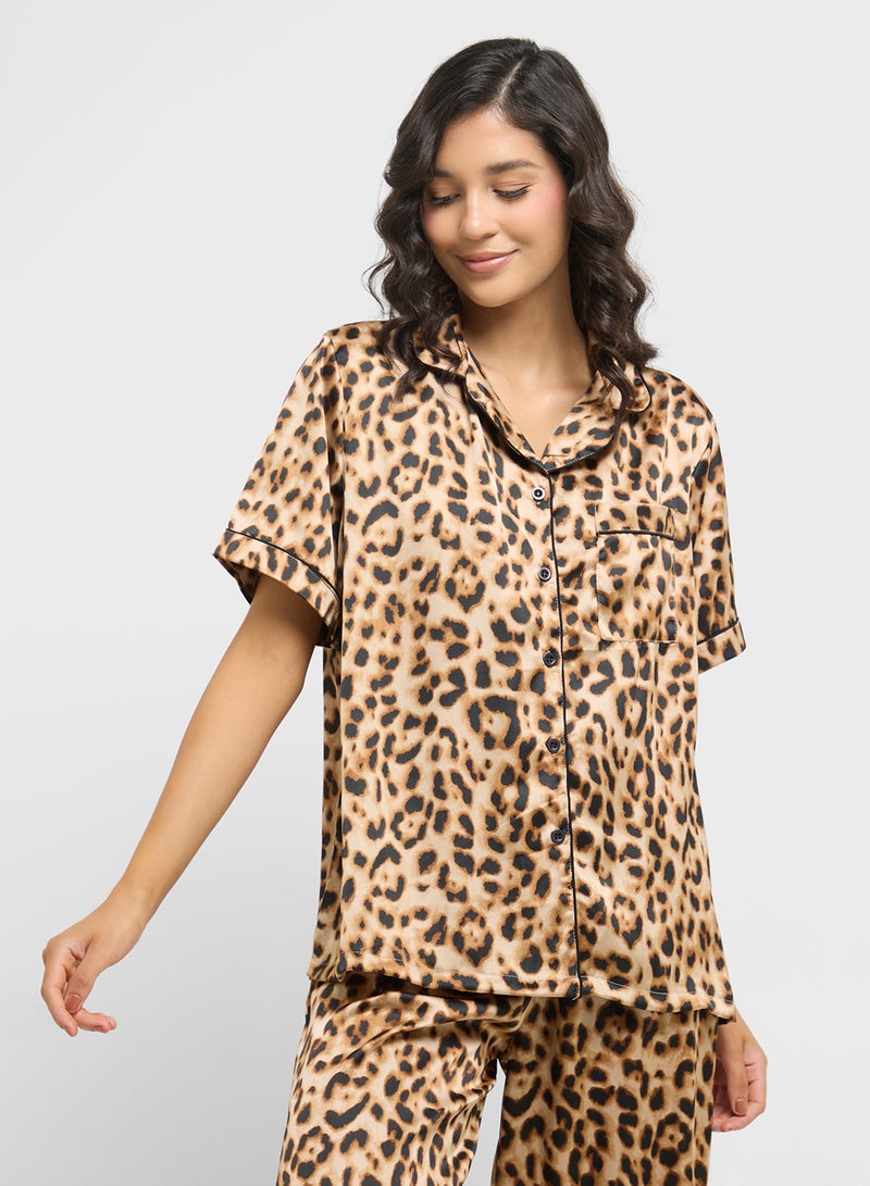 Ginger Satin Animal Print Shirt & Pyjama Set  - Image 3