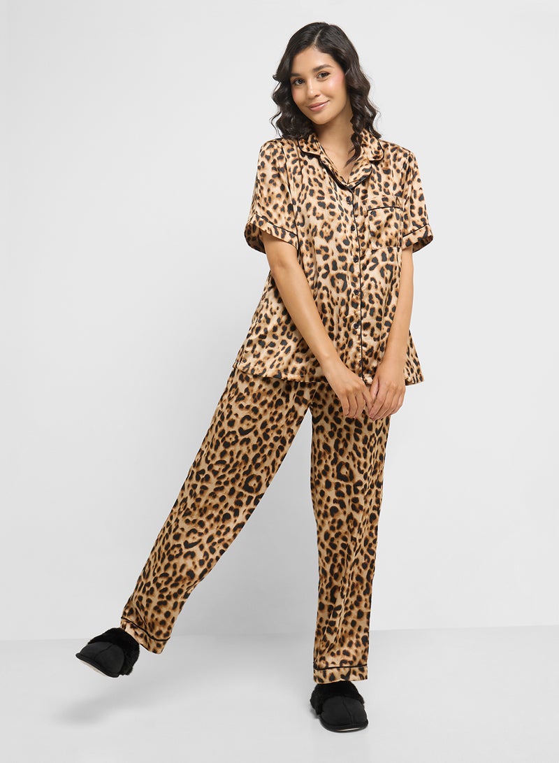 Ginger Satin Animal Print Shirt & Pyjama Set  - Image 5