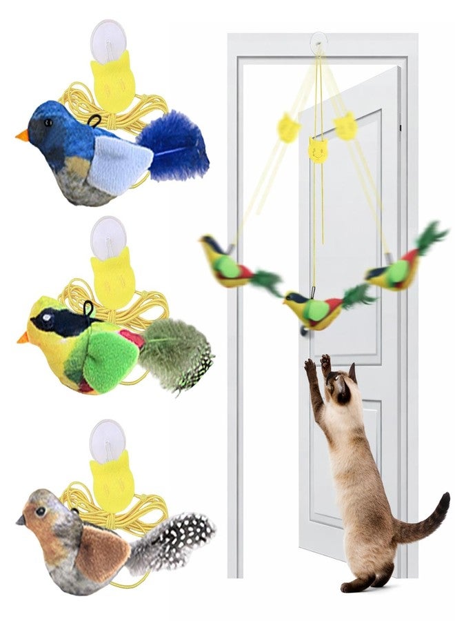 fernfern Interactive Hanging Bird Cat Toys, 3 Pack Plush Bird Cat Toy with Feather & Catnip, Movement-Activated Physical Sound, Adjustable Door Frame Self Play Toy for Indoor Cats - Image 1