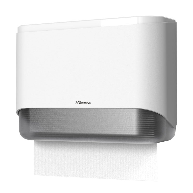 PLUSSEN Commercial Paper Towel Dispenser Wall Mount CFold Multifold Trifold Hand Towels Dispenser for Bathroom Two Key Lock Design NoDrilling Adhesive Screws Included ABS Built WhitePN6012 - Image 2
