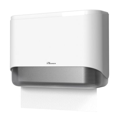 PLUSSEN Commercial Paper Towel Dispenser Wall Mount CFold Multifold Trifold Hand Towels Dispenser for Bathroom Two Key Lock Design NoDrilling Adhesive Screws Included ABS Built WhitePN6012 - Image 1