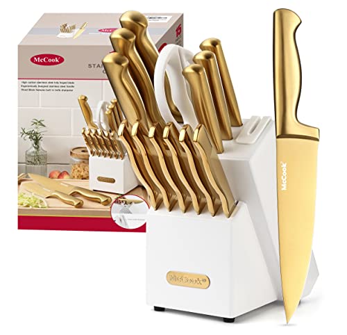 McCook® Knife Sets, Golden Titanium Stainless Steel Kitchen Knife Block Sets with Built-in Sharpener - Image 1
