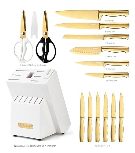 McCook® Knife Sets, Golden Titanium Stainless Steel Kitchen Knife Block Sets with Built-in Sharpener - Image 2