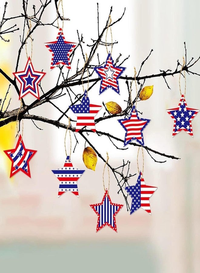 YKZFUI American Independence Day Hanging Ornaments Five-Pointed Star Decorations Red White Blue With Ropes USA Flag Tree Decoration Pendant for 4th of July Gift Holiday Party Supplies 12 - Image 4