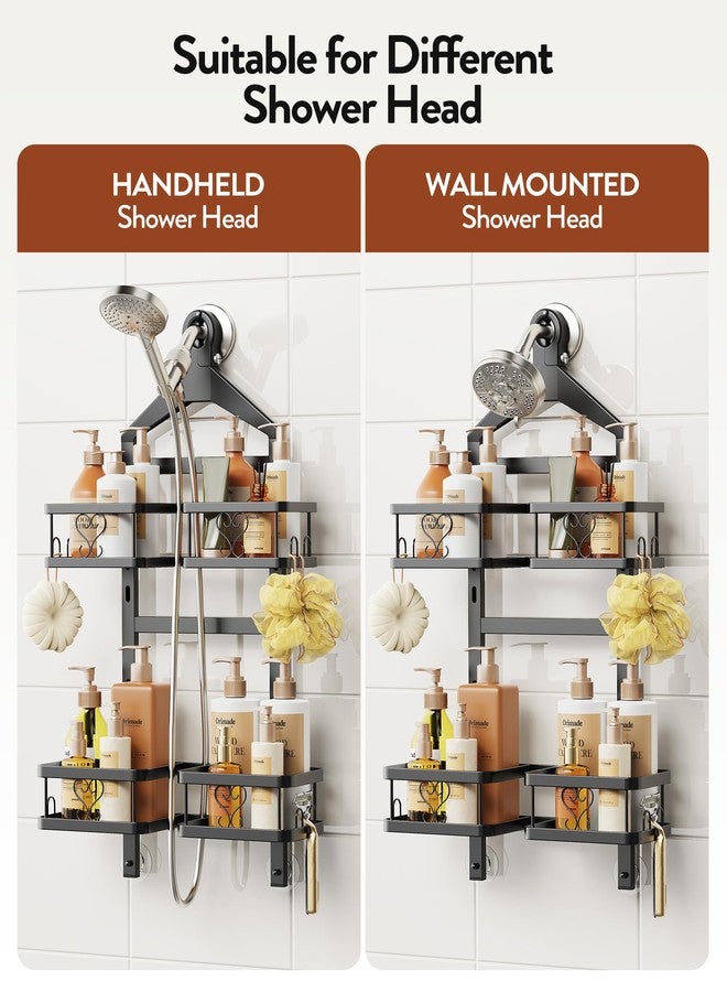 Orimade Adjustable Hanging Shower Caddy for Handheld Shower Heads, Rustproof Bathroom Shelf Organizer Over Showerhead Storage Rack with 8 Hooks, Easy-Clean Removable Baskets & Triple Anti-Slip Fixing - Image 3