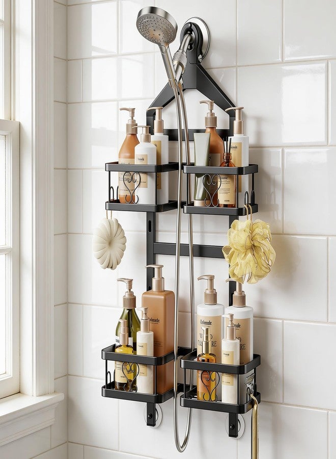 Orimade Adjustable Hanging Shower Caddy for Handheld Shower Heads, Rustproof Bathroom Shelf Organizer Over Showerhead Storage Rack with 8 Hooks, Easy-Clean Removable Baskets & Triple Anti-Slip Fixing - Image 1