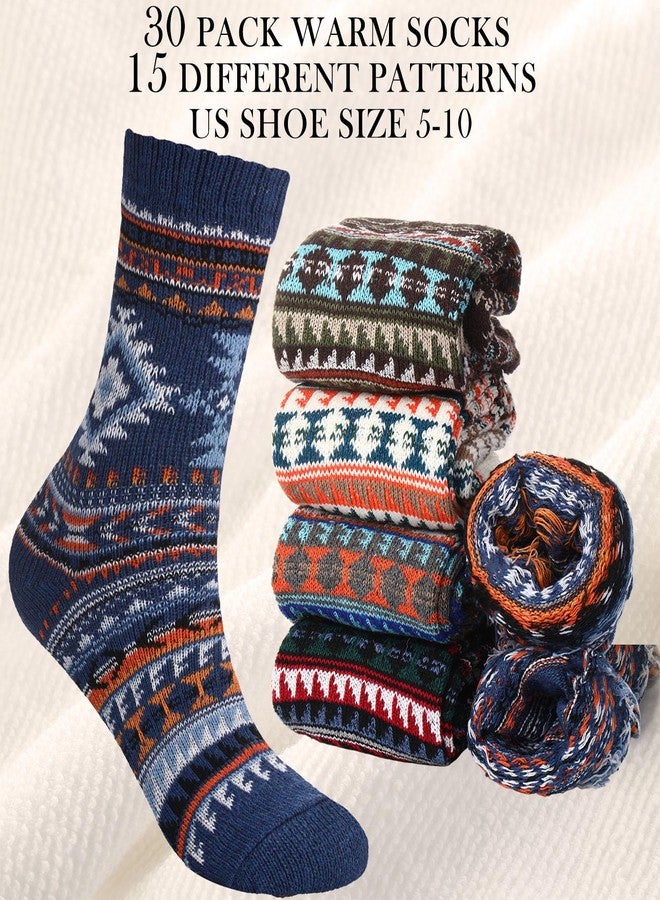 Vabean 30 Pairs Women's Wool Socks Thick Women Vintage Warm Comfortable Socks for Festival Gifts (Retro Pattern) - Image 2