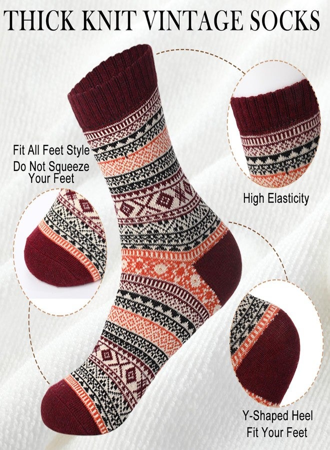 Vabean 30 Pairs Women's Wool Socks Thick Women Vintage Warm Comfortable Socks for Festival Gifts (Retro Pattern) - Image 3