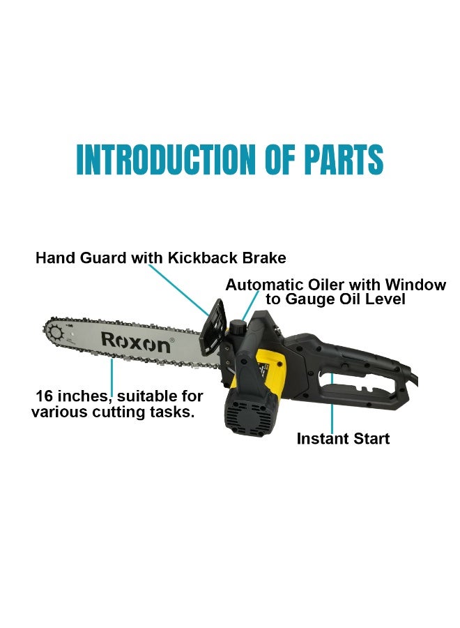 Roxon RX-ECS1300 1300W Electric Chain Saw 220-240V 50/60Hz 16 Inch 480RPM Wood Cutter Tool - Image 3
