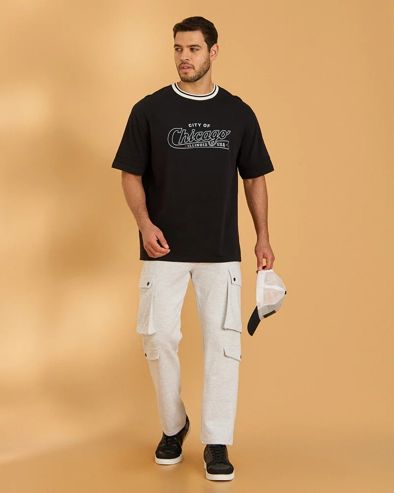 Redtag Men Black Printed T-Shirt