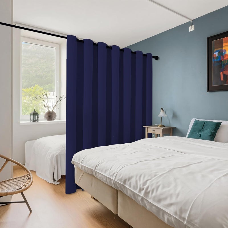 ChrisDowa Room Divider Curtain 96 Inches Long  Wide Blackout Sliding Door Curtain for Bedroom  Room Darkening Privacy Window Curtain for Patio Door (1 Panel Set  Navy Blue  100 x 96 Inch) - Image 2