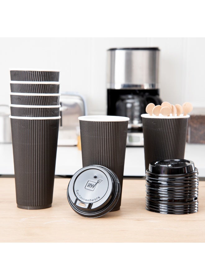 Restaurantware LIDS ONLY: 25-CT Disposable Black Lid for Coffee and Tea Cups - Fits 8, 12, 16, 20-OZ Cups: Perfect for Coffee Shops, Juice Shops, and Takeout - Recyclable Polystyrene Cup Lid - Image 3