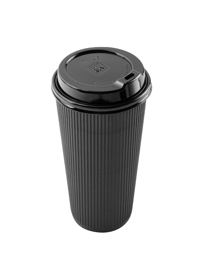 Restaurantware LIDS ONLY: 25-CT Disposable Black Lid for Coffee and Tea Cups - Fits 8, 12, 16, 20-OZ Cups: Perfect for Coffee Shops, Juice Shops, and Takeout - Recyclable Polystyrene Cup Lid - Image 2