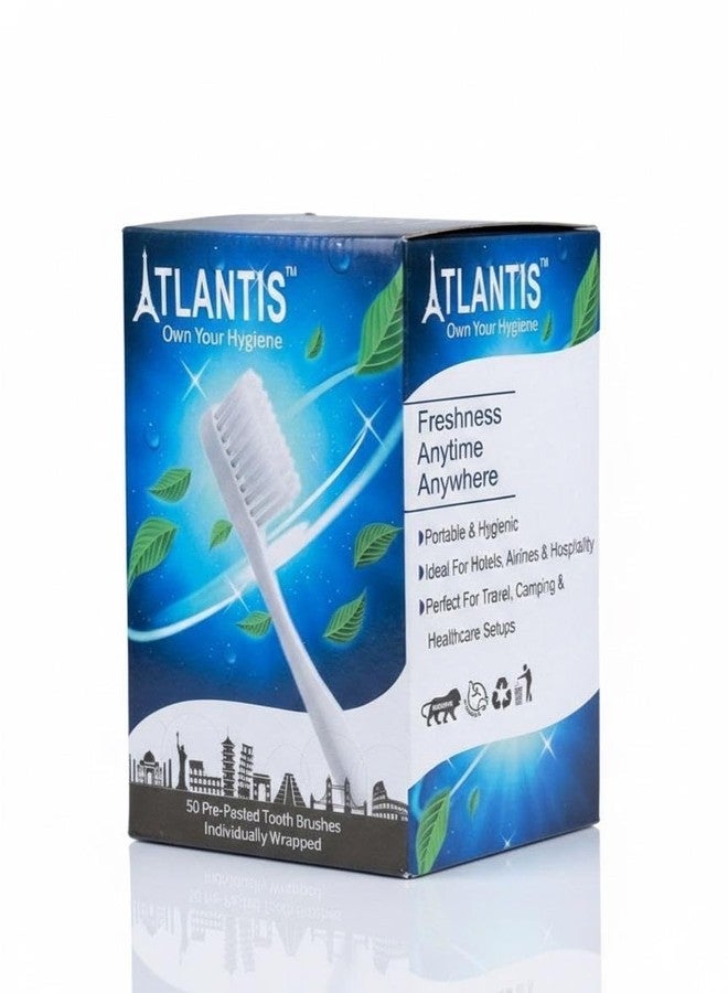 أتلانتيس فرشاة أسنان أتلانتس مُلصقة مسبقًا، مغلفة بشكل فردي، محكمة الإغلاق صحيًا، جاهزة للسفر، 50 قطعة - Image 1