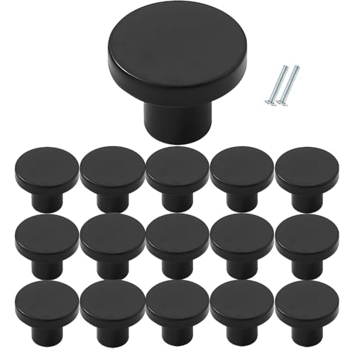 CABDM 18 Packs of 1-1/5-inch Matte Black Drawers and Cabinet knobs, Round pulls, Suitable for bathrooms, Closets, Kitchens and Dressing Tables - Image 1