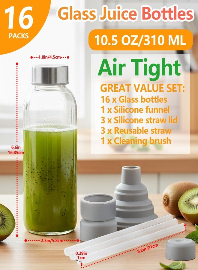 Zukro Glass Water Bottles with Lids 10.5 oz, Reusable Clear Juice Bottles With Stainless Steel Airtight Cap for Juicing, 100% Leak Proof Juice Drinking Jar for Ginger and Milk, BPA Free, Set of 16 - Image 3