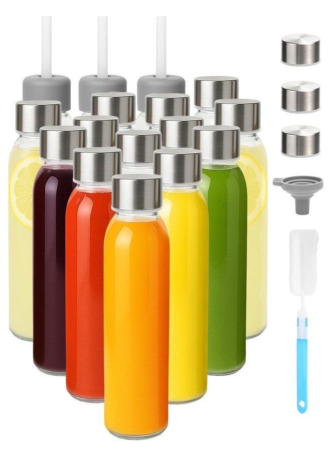 Zukro Glass Water Bottles with Lids 10.5 oz, Reusable Clear Juice Bottles With Stainless Steel Airtight Cap for Juicing, 100% Leak Proof Juice Drinking Jar for Ginger and Milk, BPA Free, Set of 16 - Image 1