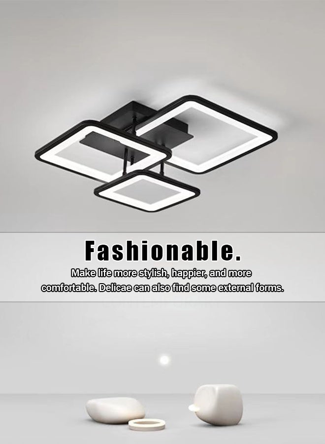 Three-part remote-controlled rectangular living room lamps, large-scale LED ceiling lamps, modern and simple acrylic room lamps, bedroom and study lighting fixtures. - Image 5
