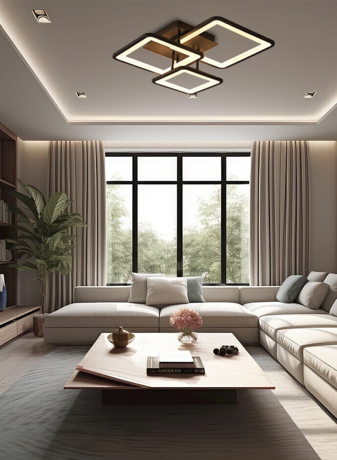 Three-part remote-controlled rectangular living room lamps, large-scale LED ceiling lamps, modern and simple acrylic room lamps, bedroom and study lighting fixtures. - Image 3