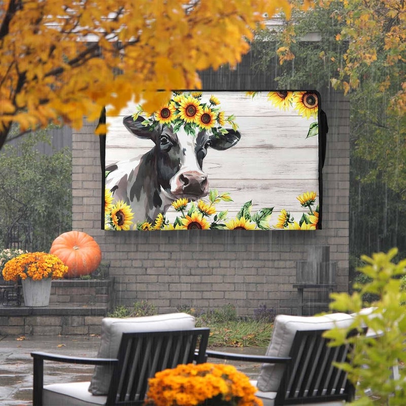 Cow Sunflower Waterproof Outdoor TV Cover, Plant Farm Flower Outside Weatherproof TV Enclosures for 36 to 39 Inch LCD Television Shield Flat Screen Protectors - Image 2