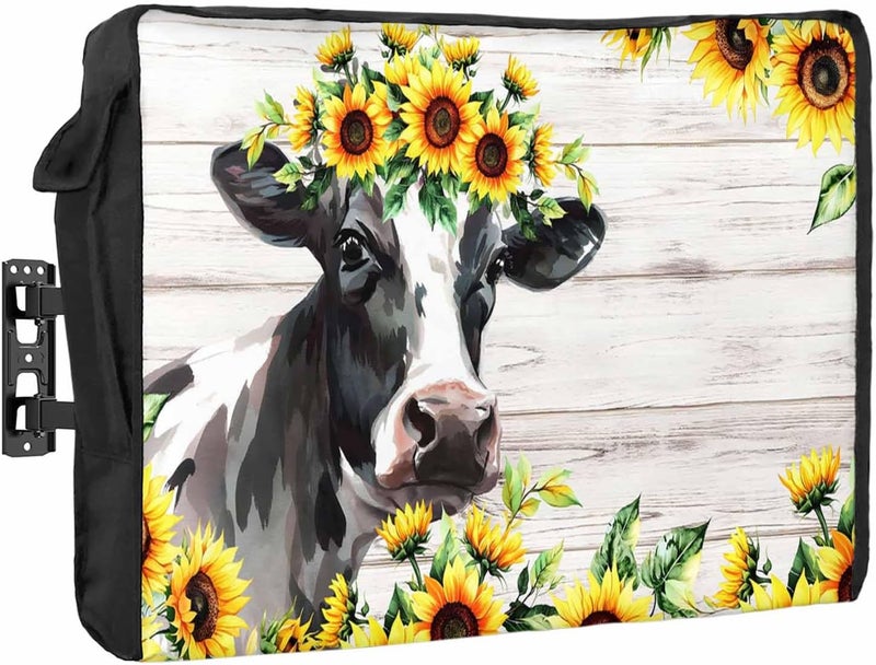 Cow Sunflower Waterproof Outdoor TV Cover, Plant Farm Flower Outside Weatherproof TV Enclosures for 36 to 39 Inch LCD Television Shield Flat Screen Protectors - Image 1