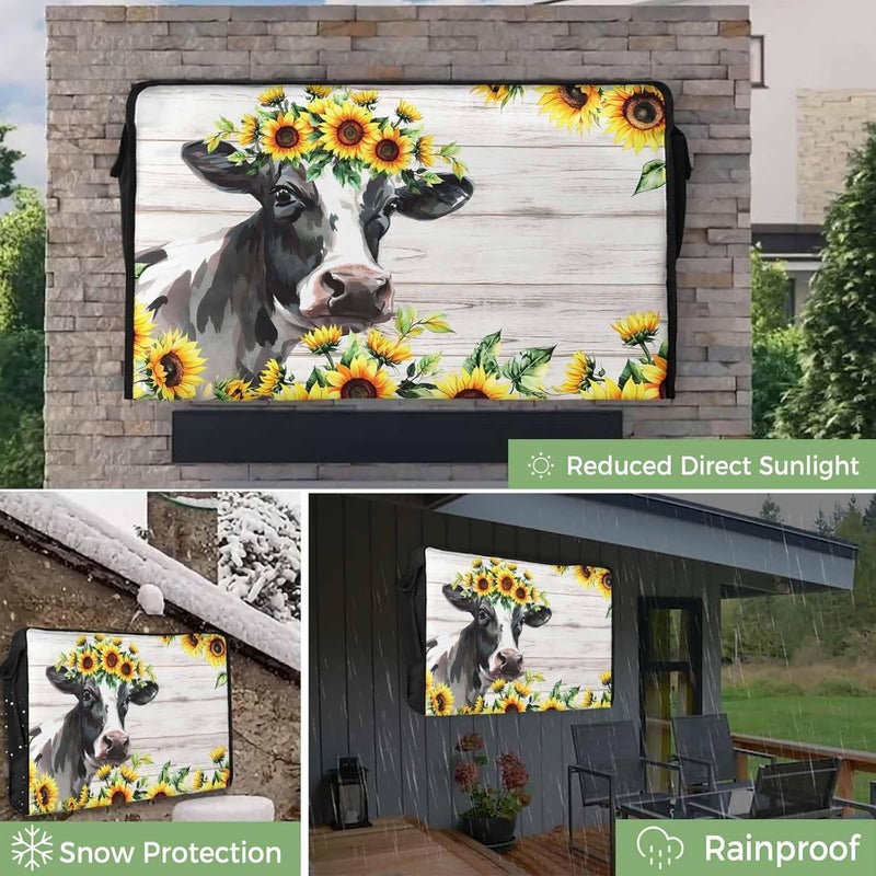 Cow Sunflower Waterproof Outdoor TV Cover, Plant Farm Flower Outside Weatherproof TV Enclosures for 36 to 39 Inch LCD Television Shield Flat Screen Protectors - Image 3